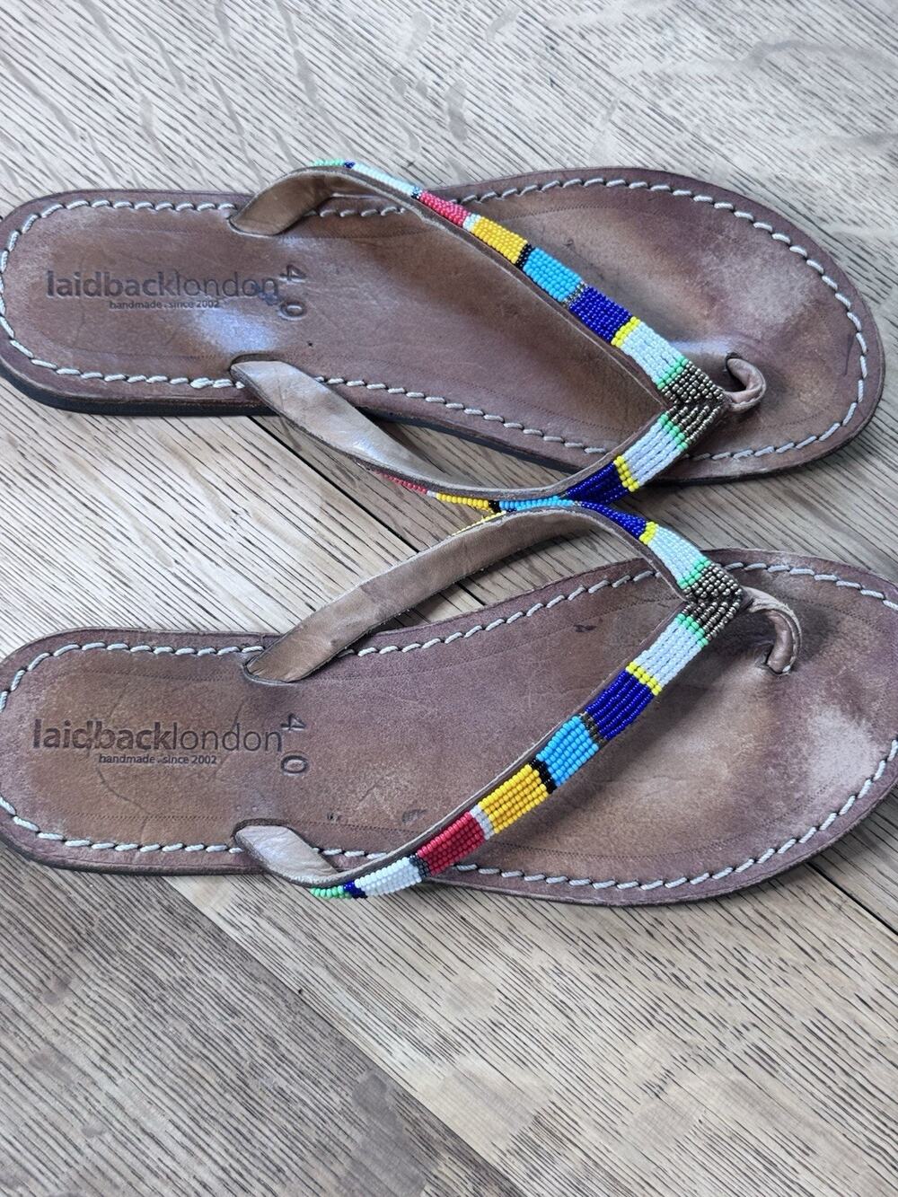 Laidback London Women's Sandal Size 40 Beaded Thong Multi Color Boho Festival